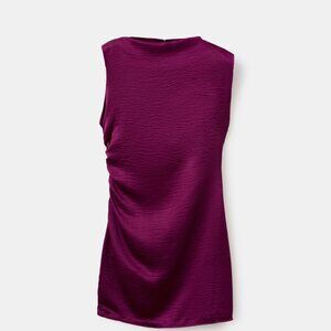 MANGO Satin Party Dress Magenta | Asymmetrical | Size L | Elegant & Chic